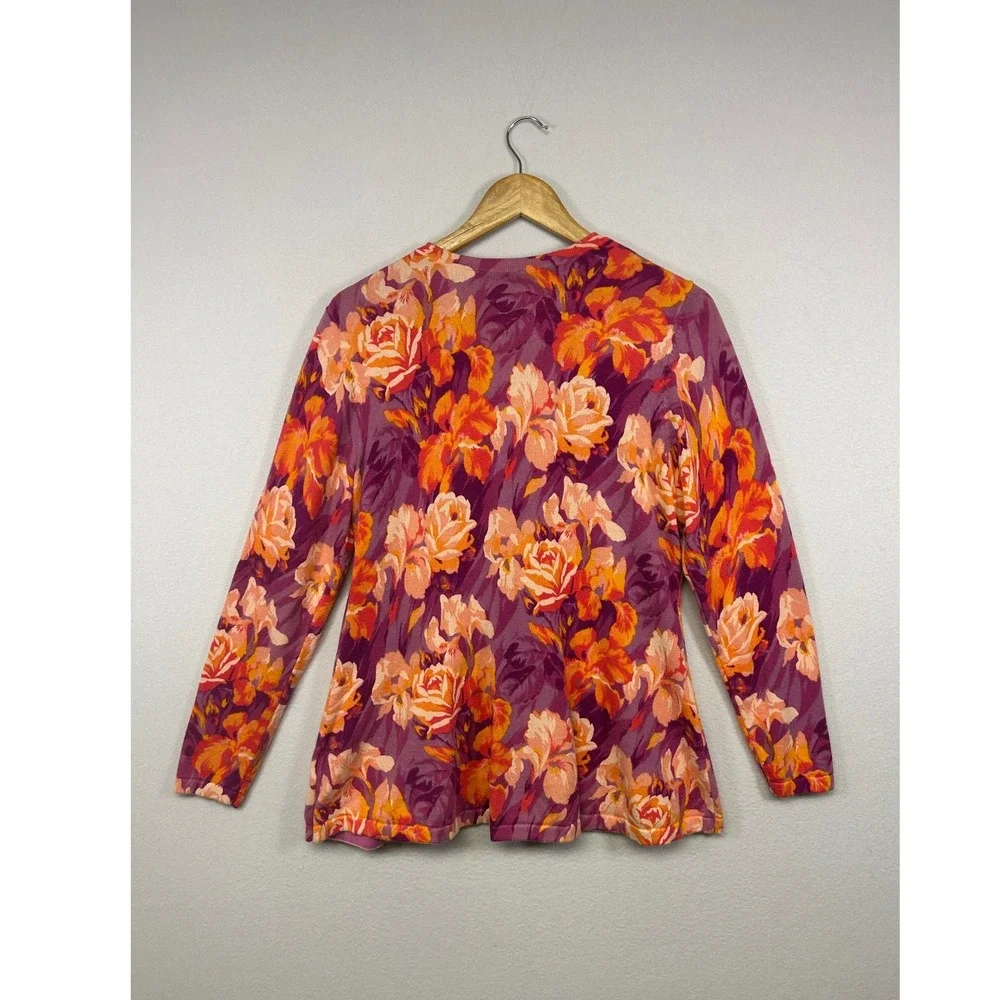Floral Cottagecore Isaac‎ Mizrahi Live! Womens Med Purple Orange V-Neck Cardigan